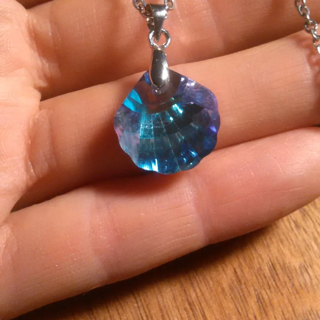 Mystic Color Crystal Clamshell Brass Pendant Stainless Steel Necklace - Image 8