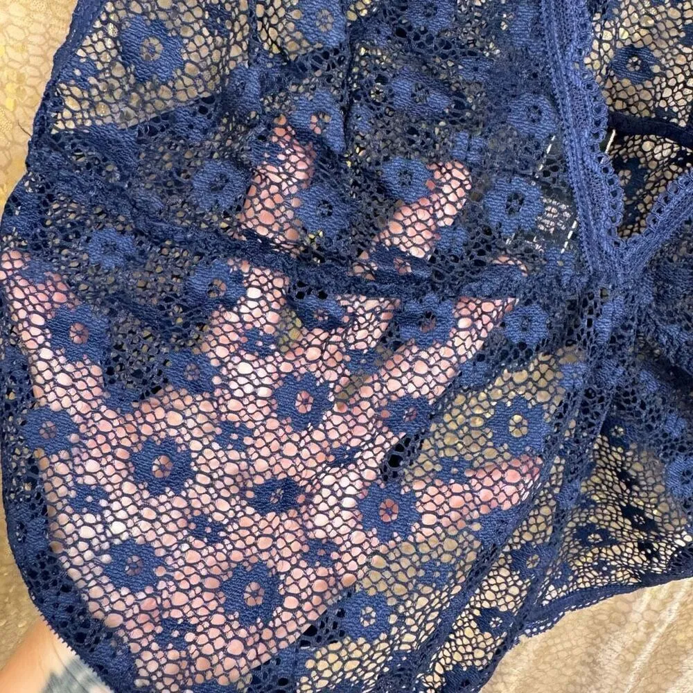 Victorias Secret Navy Blue Fully Lace One Piece Lingerie Bodysuit Large NWOT - Image 3