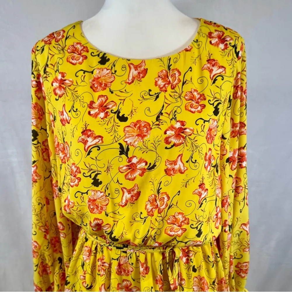 Halogen yellow garden party floral belted chiffon dress size XL - Image 5