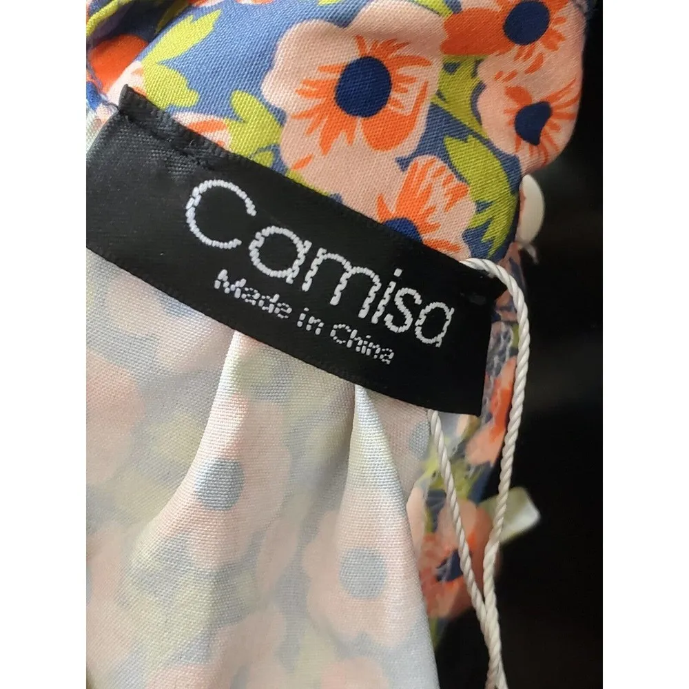 Camisa Women's Orange Floral Polyester Halter Neck Sleeveless Long Maxi Dress XL - Image 7