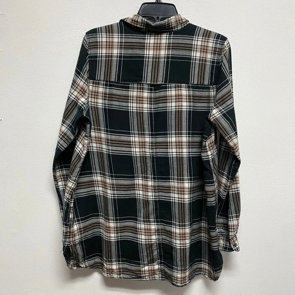 Fat Face Plaid Tunic Top Button Up Long Sleeve Relaxed Fit Black Brown 10 - Image 4