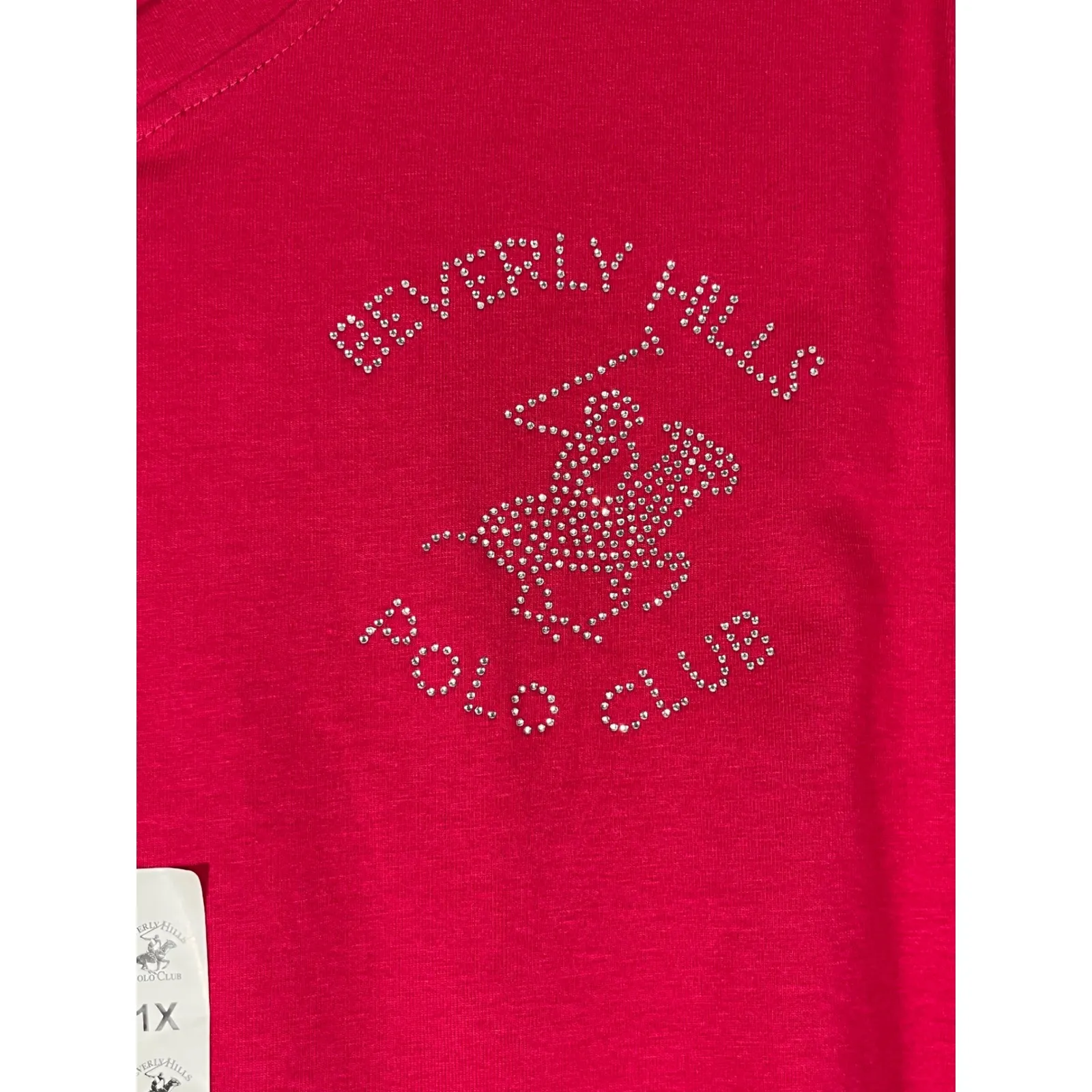 Beverly Hills Polo Club Womens Rhinestone V Neck T Shirt FUSHIA PINK SZ 1X Plus - Image 3