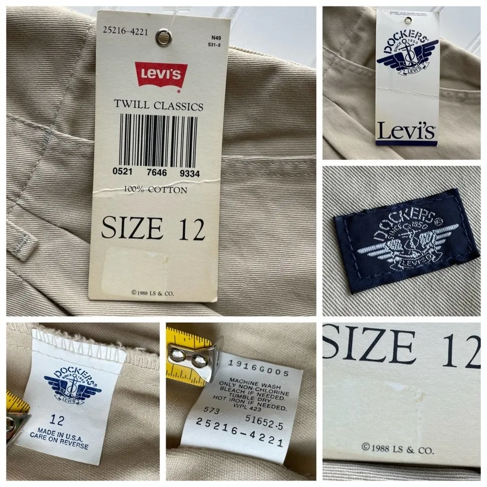 Levis Dockers Vintage Twill Classics Trouser Pant Khaki Tan Size 12 Dead stock - Image 5