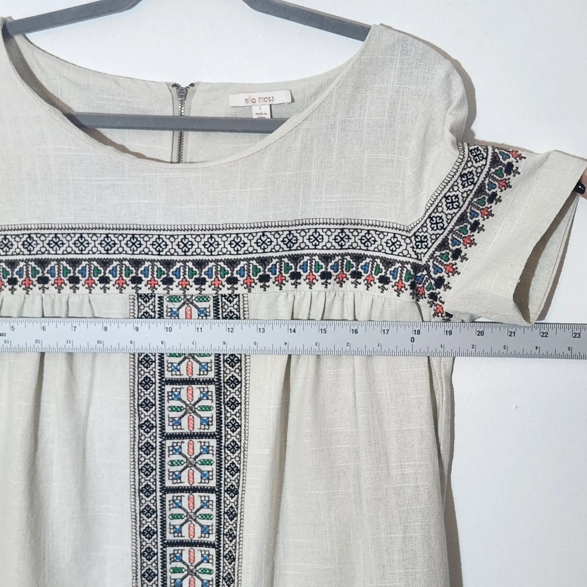 Ella Moss Boho Cream Embroidered Mini Dress Size Large - Image 7
