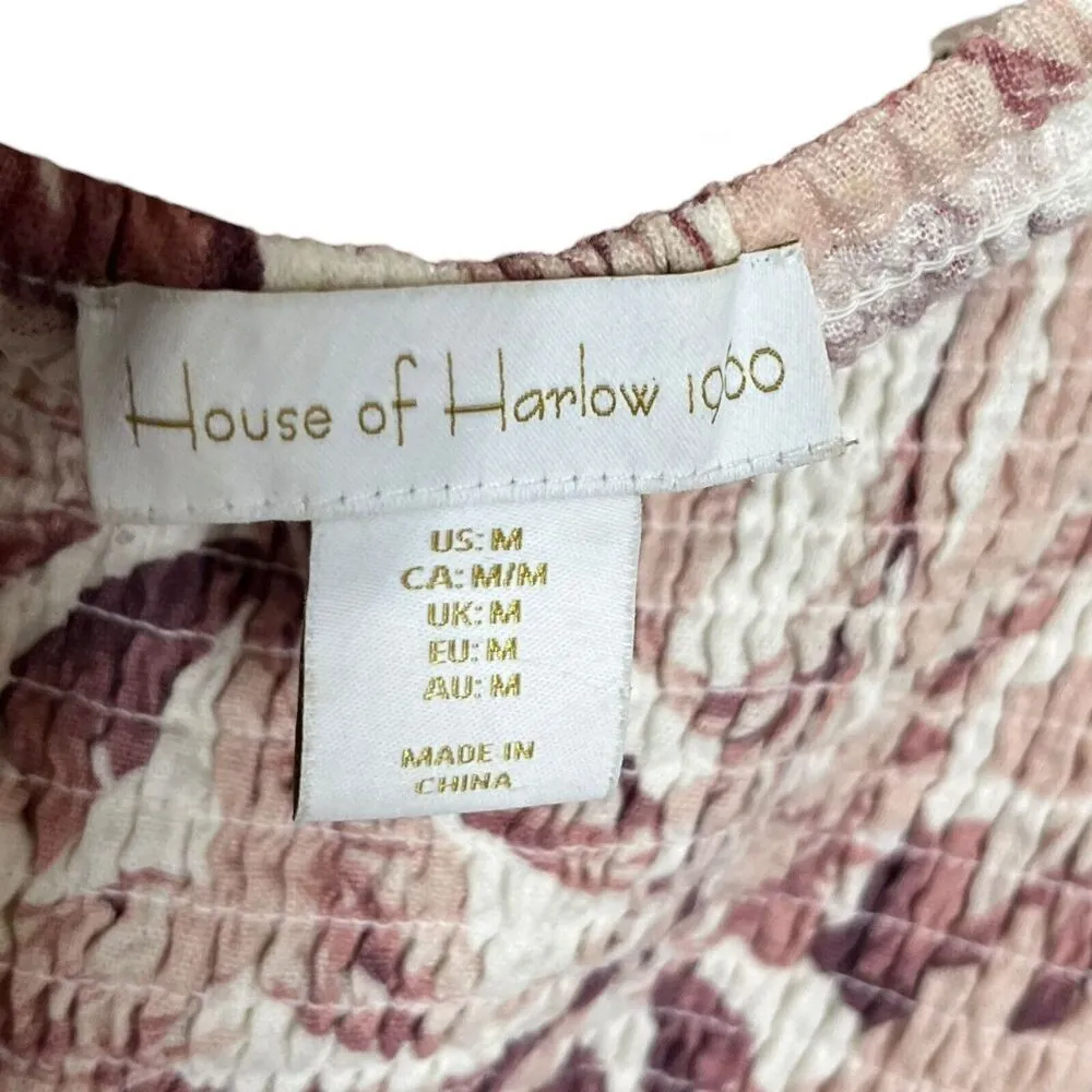 House of Harlow Palm Leaf Midi Dress Women’s Size Medium Linen Vacation Pink - Image 9