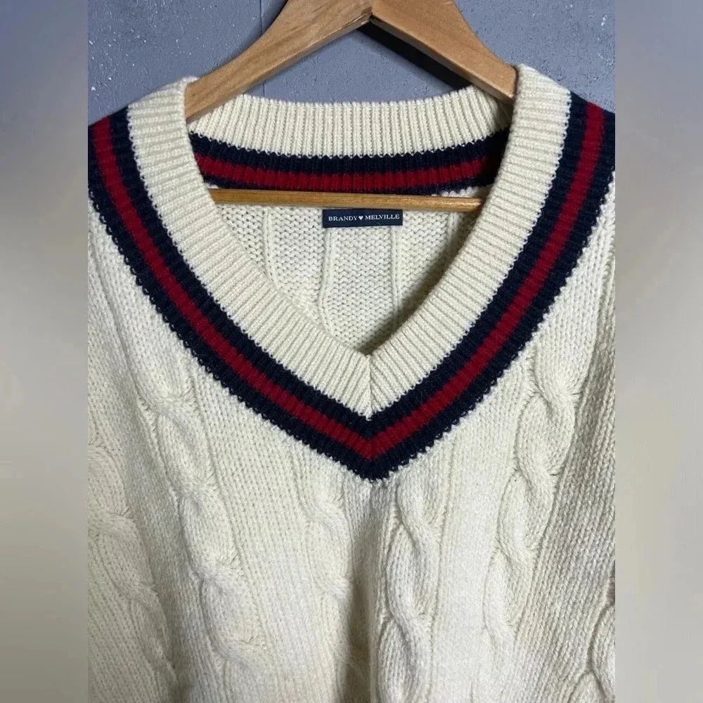 Brandy Melville NIKKI HEAVY WOOL STRIPE SWEATER - cream, red, navy - Image 4