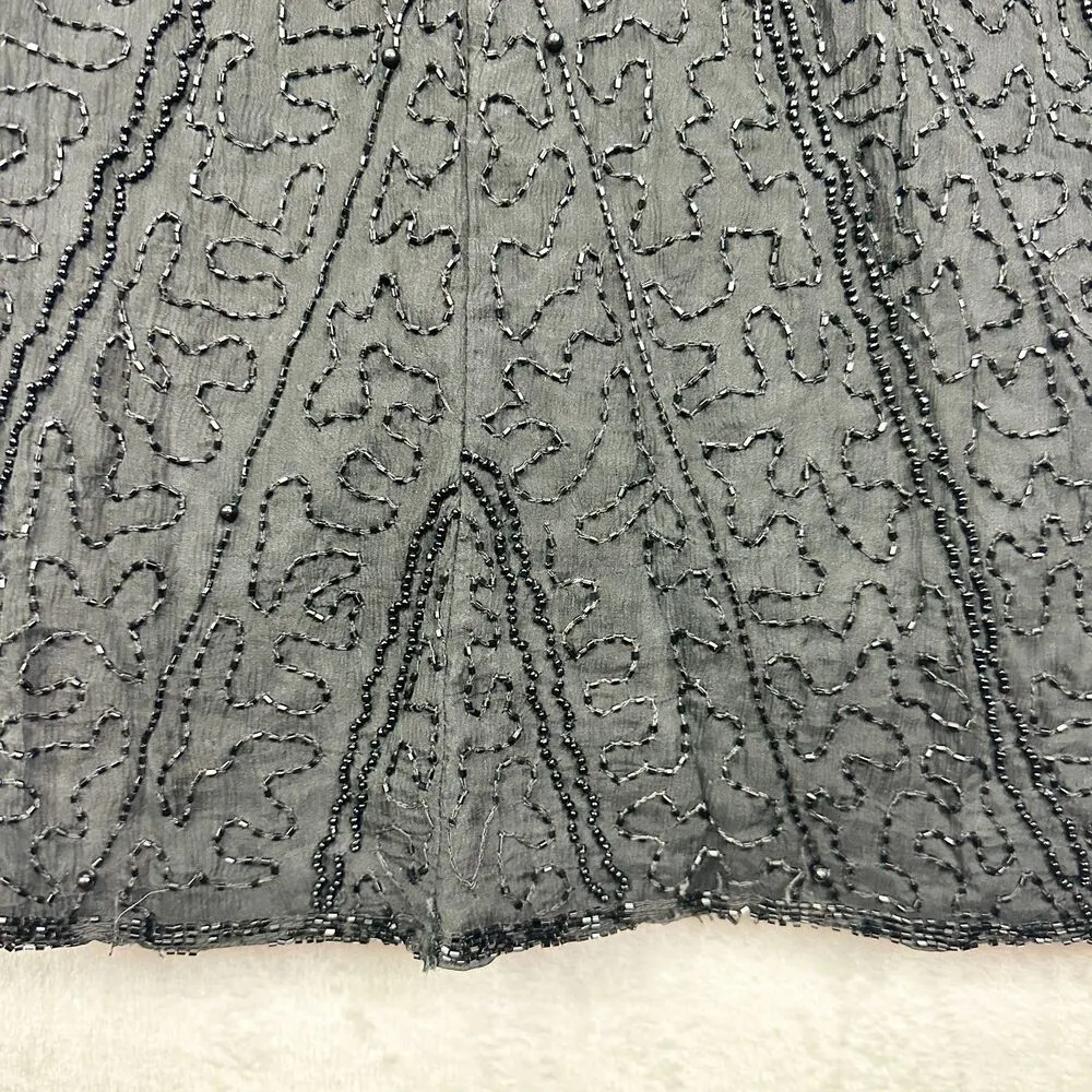 Adrianna Papell Evening Silk Beaded Gown Size 10 Black Special Occasion Formal - Image 9