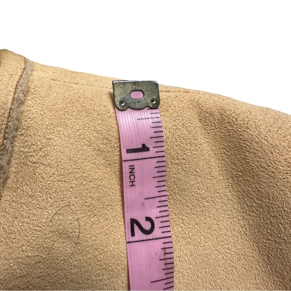 Aziza Y2K Faux Fur Suede Fur Lined Coat 3 Button Jacket Tan XL - Image 5