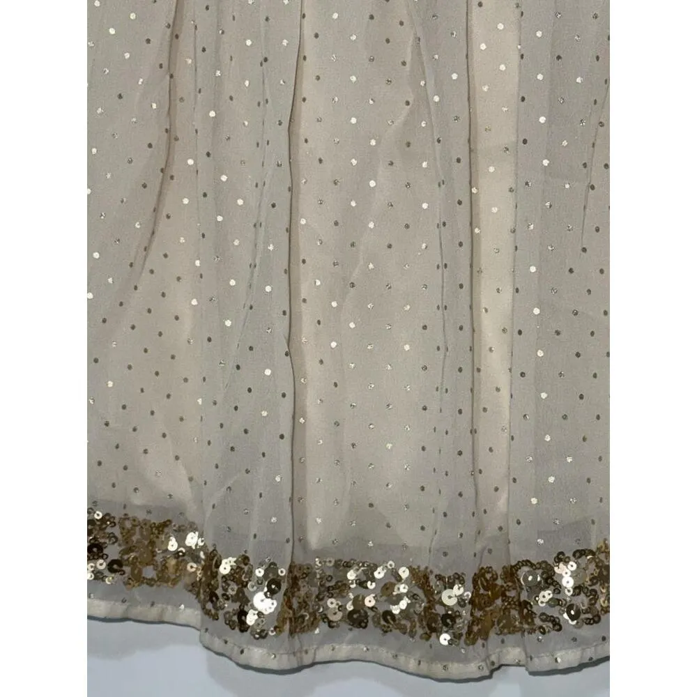Abercrombie & Fitch Cream Gold Sequin Sheer Circle Skater Mini Skirt Size Large - Image 3