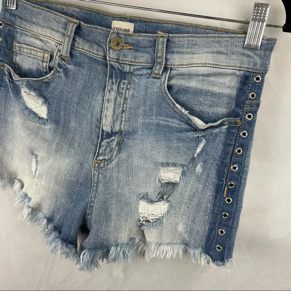 Distressed Denim High Rise Frayed Shorts Blue Size M - Image 5