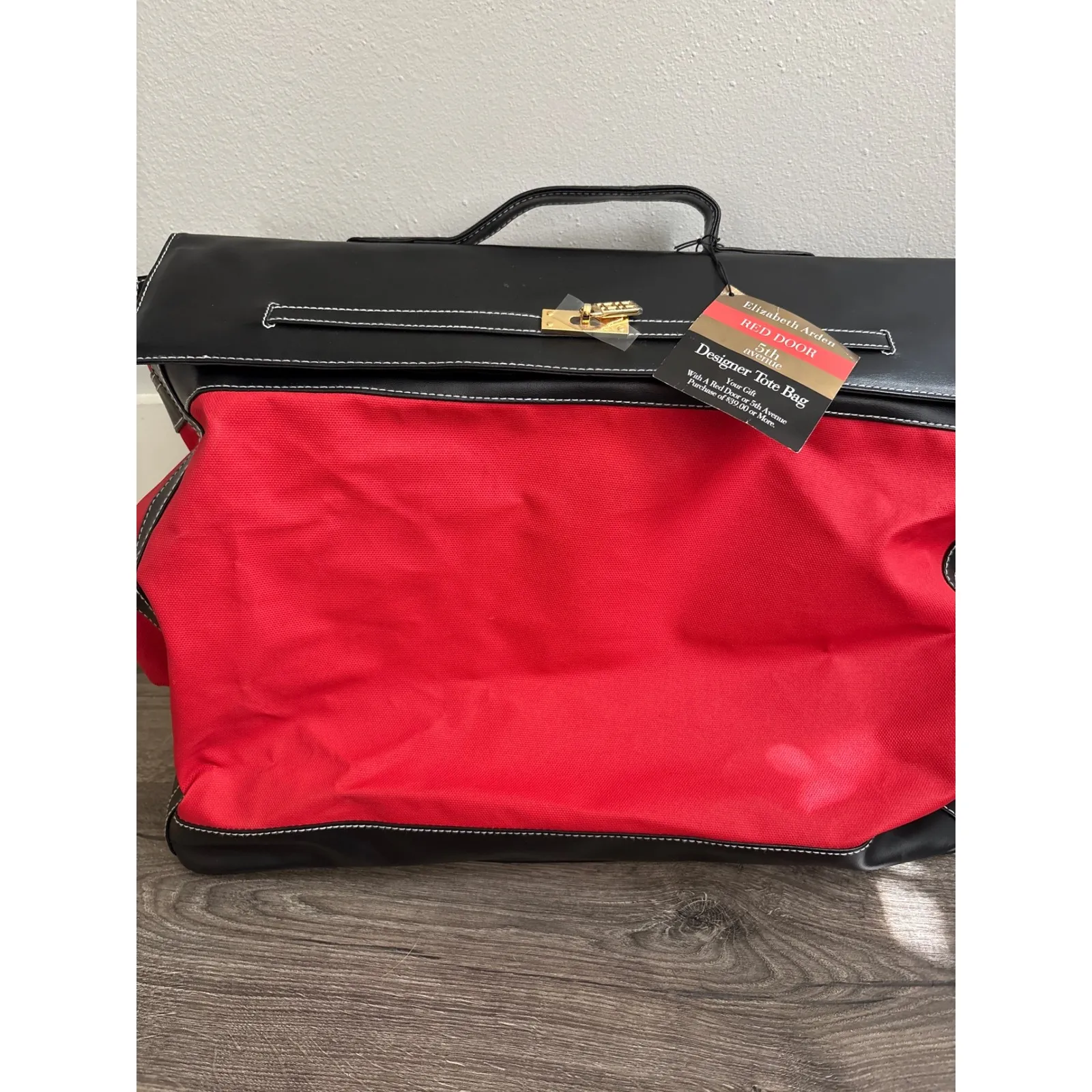 Elizabeth Arden Red Door Designer Tote Bag Black Red Canvas Gold Hardware New - Image 3