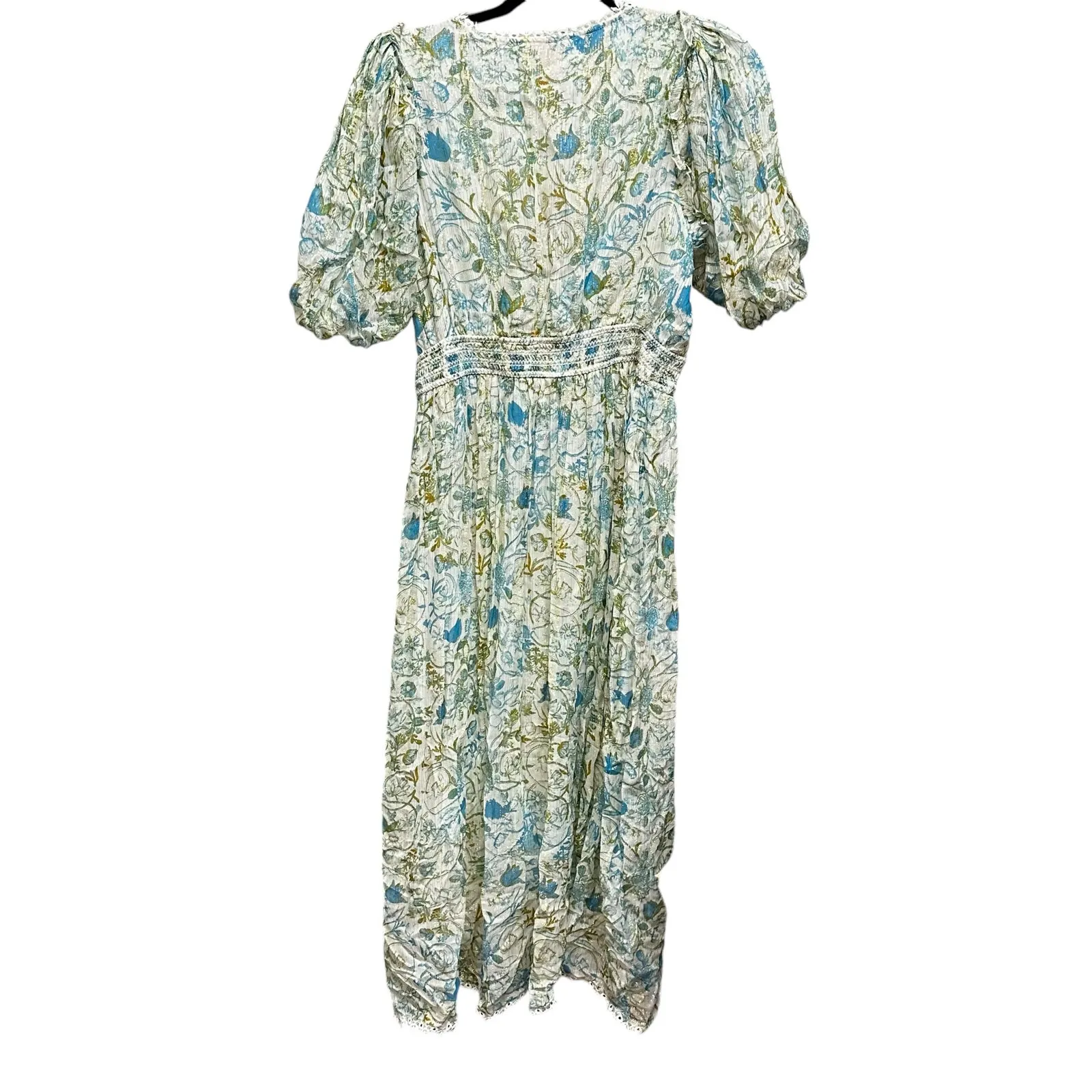 Rococo Sand Elan Puff Sleeve Midi Dress in Blue Multi Size L - Image 5
