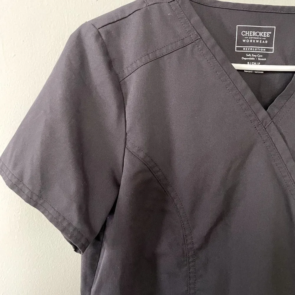 Cherokee workwear scrubs easy care dark gray pockets v-neck doctor nurse - Image 2
