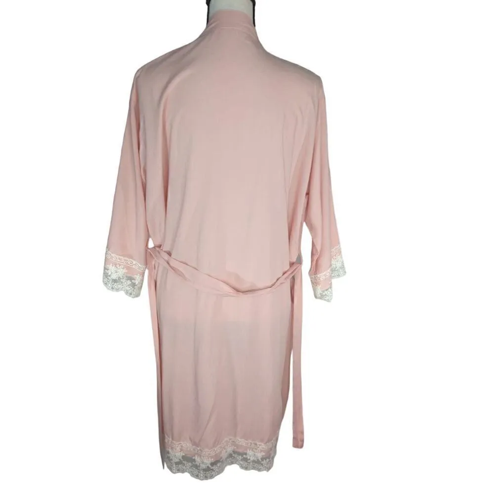 Womens Pink Lace Trimmed Hem “A” Initial Night Robe One Size Pink Size undefined - Image 6