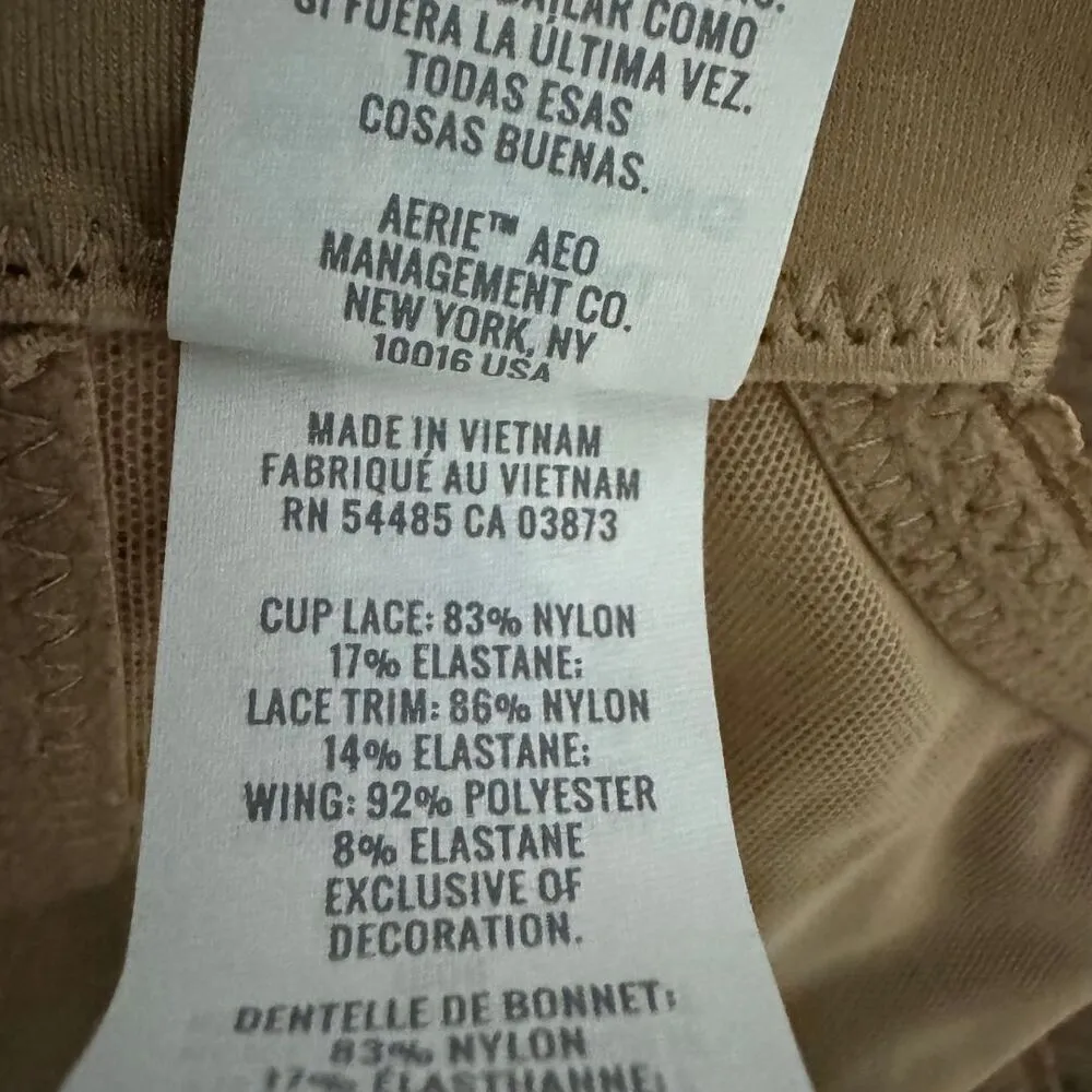 AERIE Real Power Lace Balconette Push Up Padded Lace Bra Dark Nude NWT 34C - Image 7