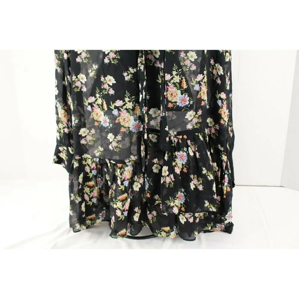 zara floral ruffle mini tie dress size L - Image 3