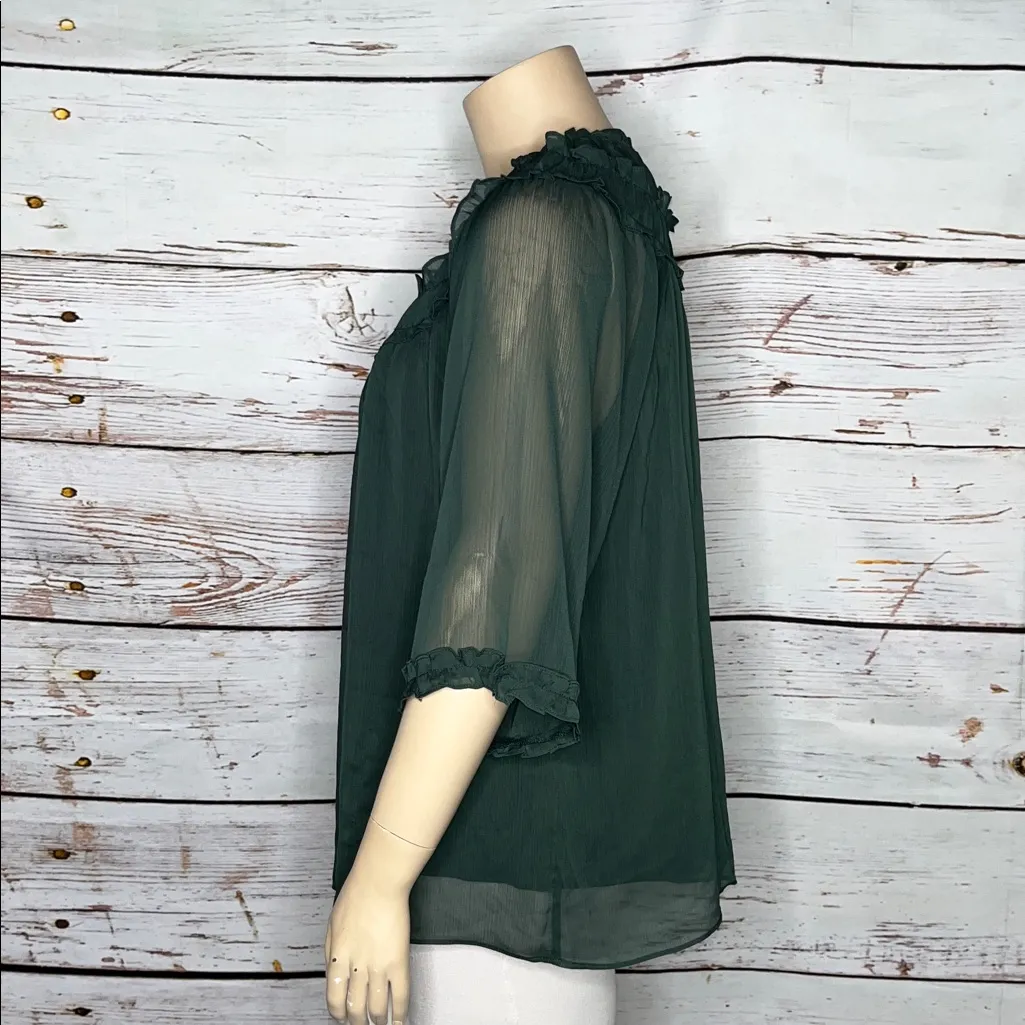 Rose & Olive NWT Size 1X Dark Green Keyhole Ruffle Trim Peasant Blouse Top - Image 3