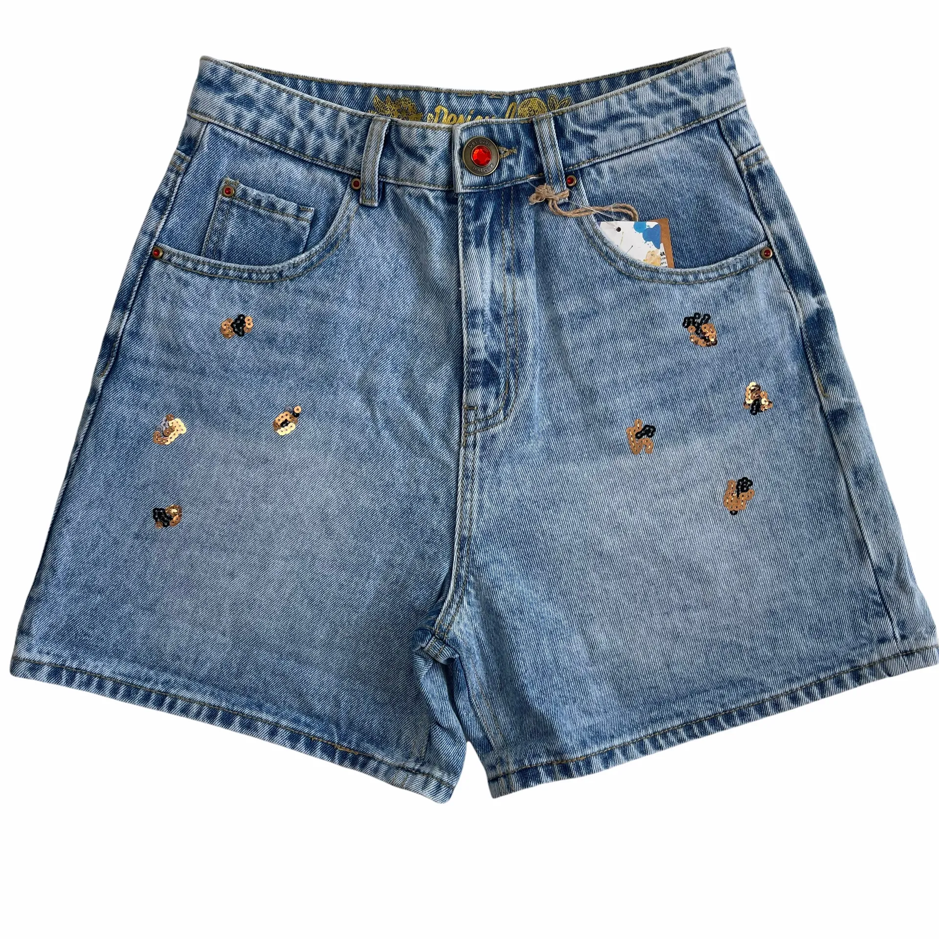 Leopard Sequined High Waist Denim Shorts - Image 3