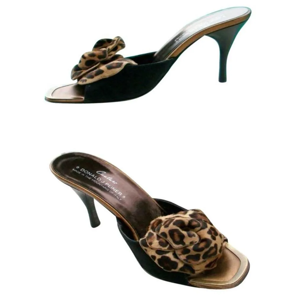 Donald Pliner Couture Suede Leather Shoe New Congo Hair Calf Flower Slide $300 Black Size 6 - Image 2