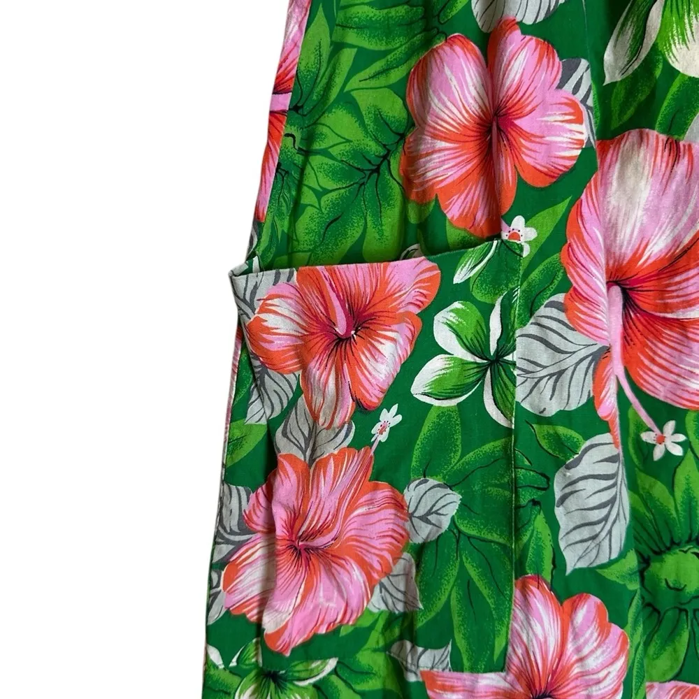 Vintage Montgomery Wards Hawaiian Maxi Muumuu Kaftan Dress Aloha Floral Size S Green - Image 6