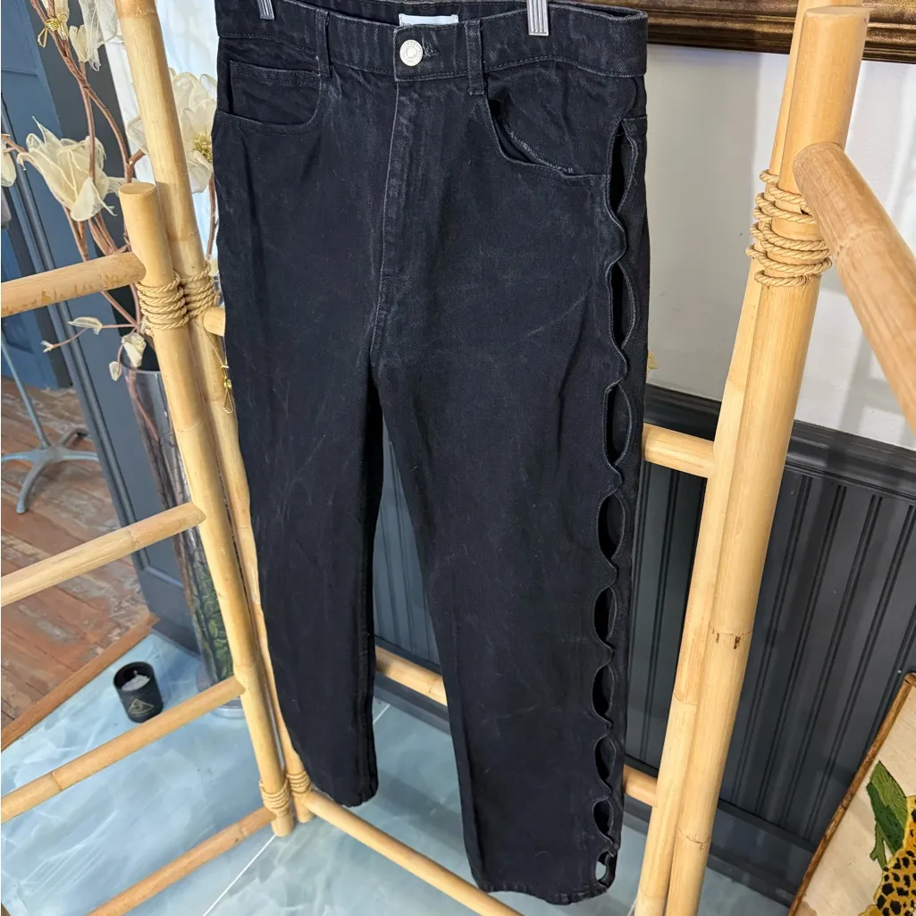 Zara Black Straight Leg Sexy Cutout Viral Jeans 100% Cotton Sz 12 🧡🍄 - Image 4