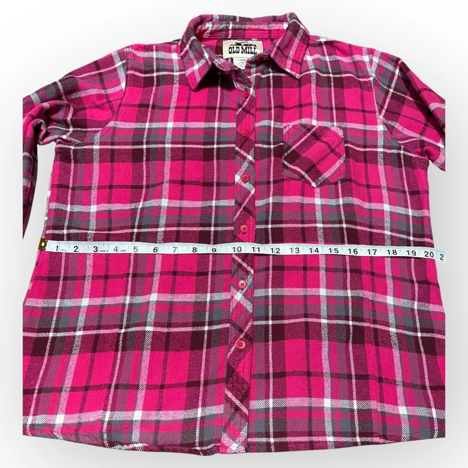 Vintage Old Mill Women’s XL Pink Plaid 100% Cotton Flannel Button Up Shirt - Image 8