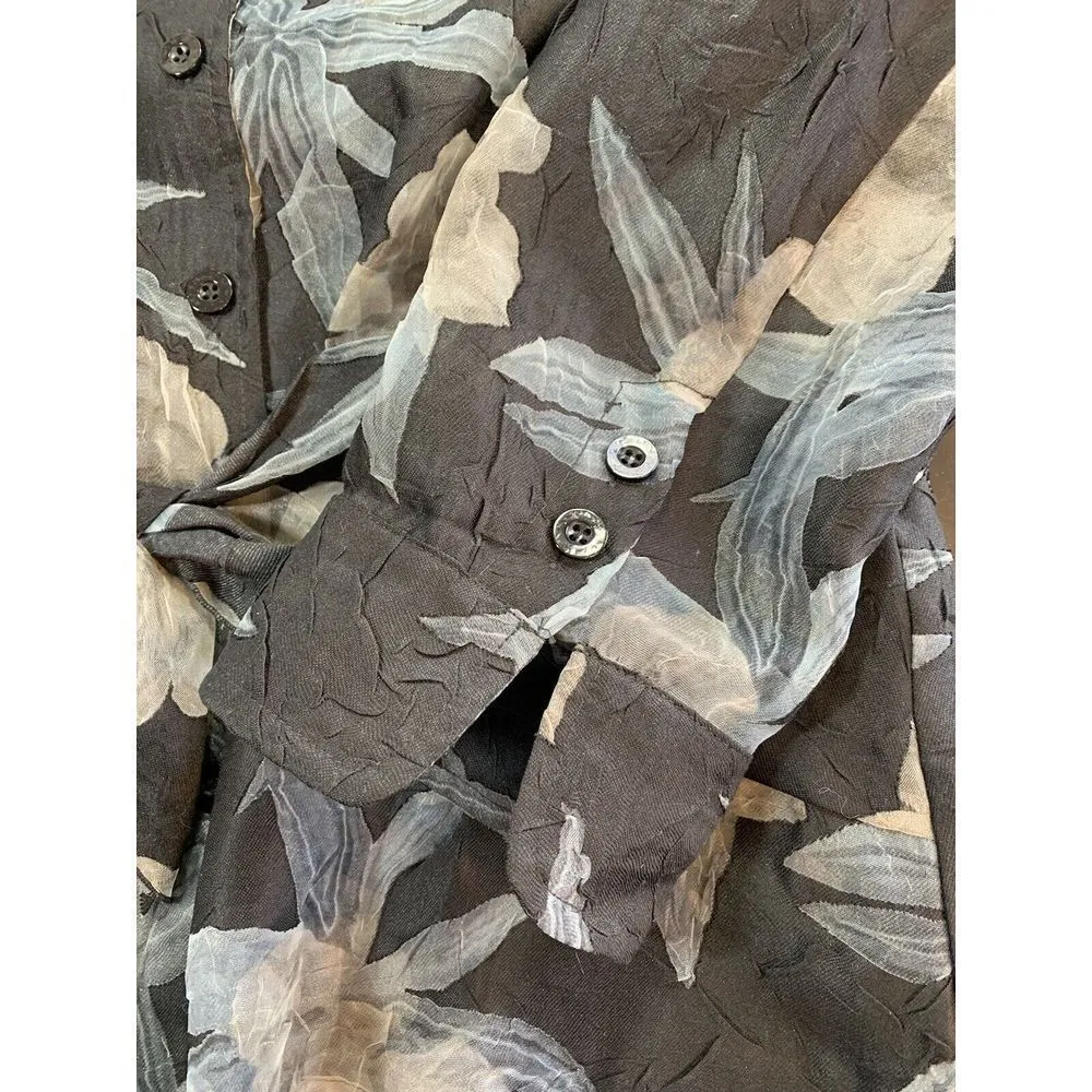 Robert Kitchen Sheer Blouse Women XL Floral Mature Coastal Grandma Office Canada Gray - Image 5