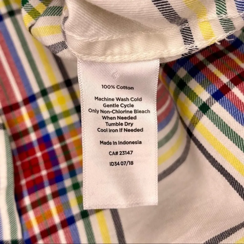 Talbots Classic Cotton Plaid Button Down Shirt Medium White Red Yellow Blue - Image 11