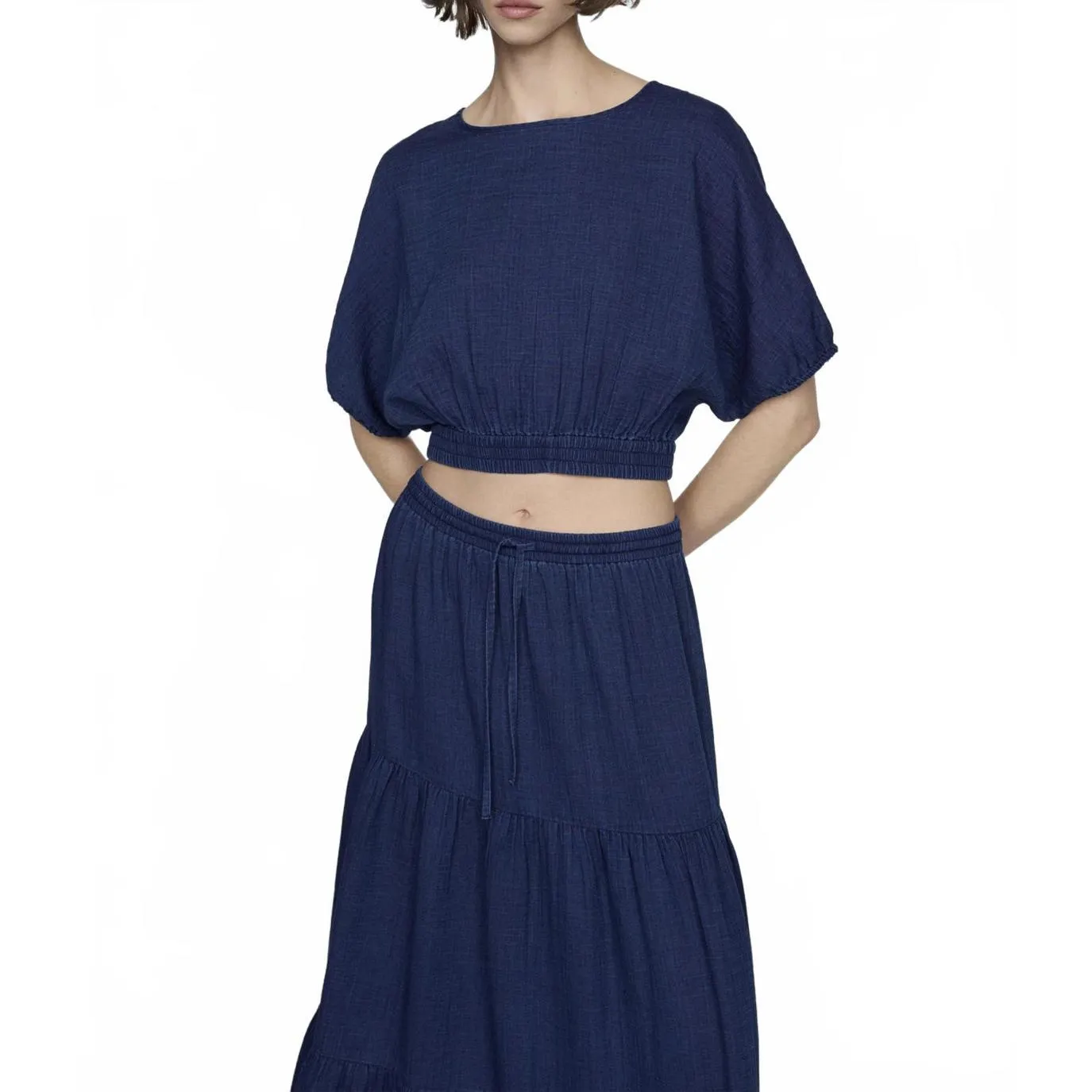 Mango Long Cotton Flared Skirt Night Blue NWT Large - Image 5
