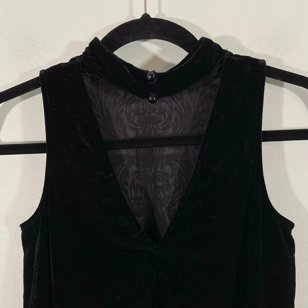 Gypsies and Moondust Black Velvet Sheer Detail Sleeveless Open Back Blouse Sz XS - Image 4
