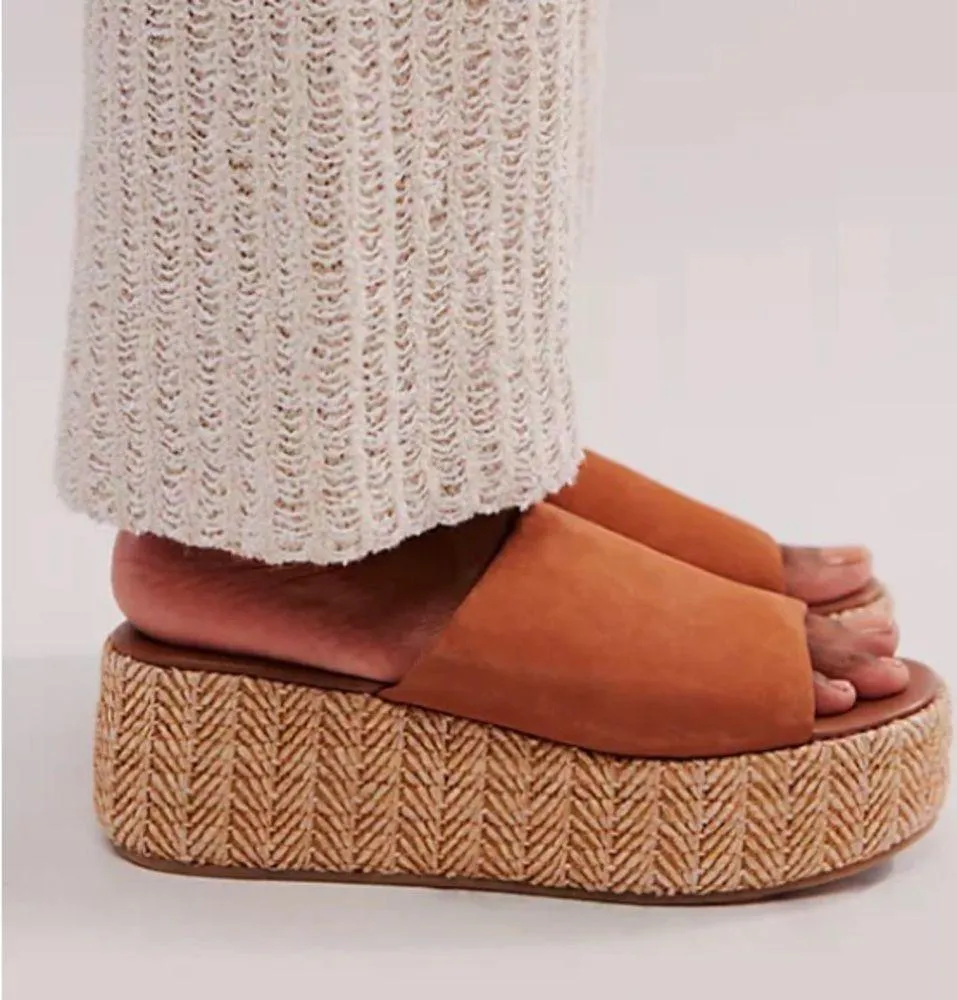 FREE PEOPLE HARBOR RAFFIA FLATFORM SANDALS Size 10 - Image 2