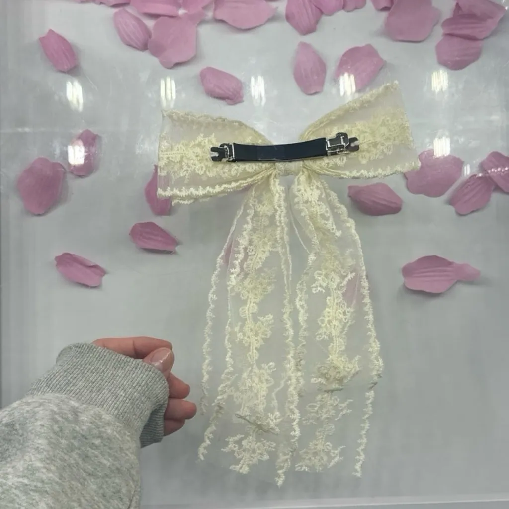 Elegant Lace Bow with Pink Petals - Image 2