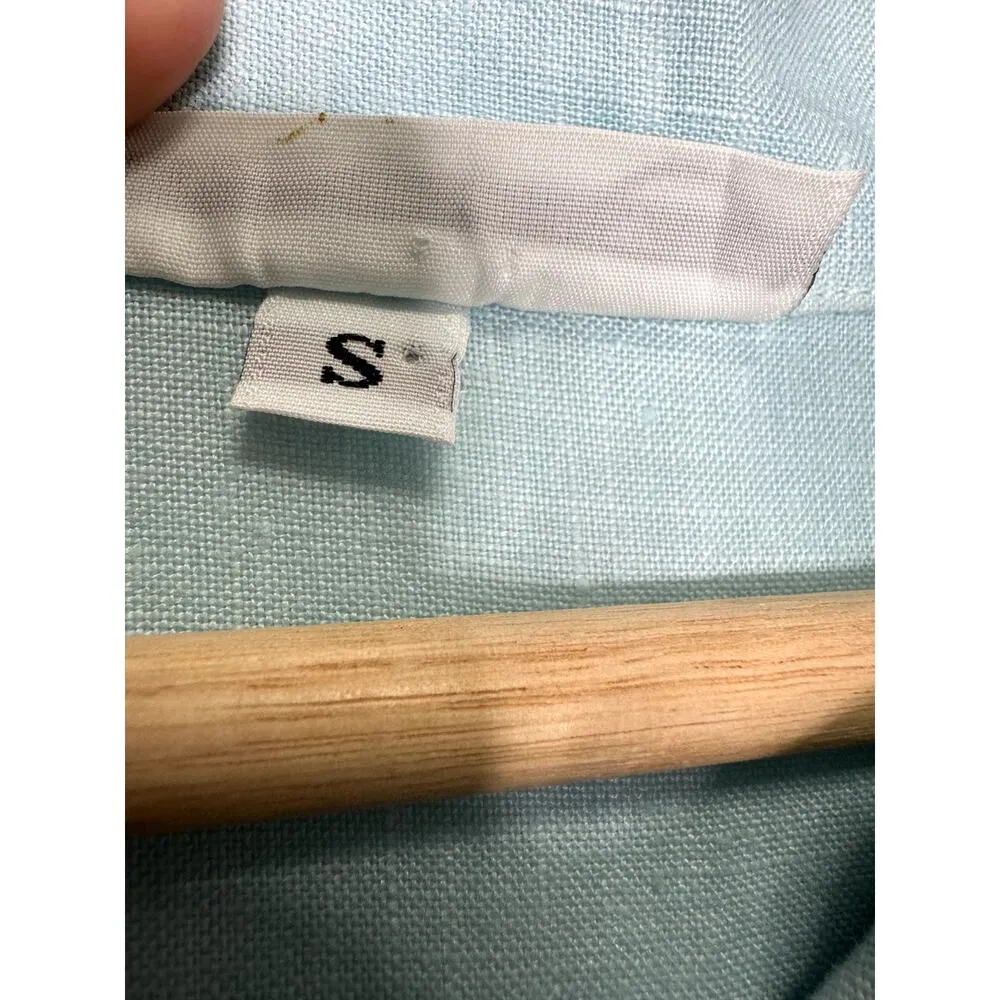 Bryn Walker 100% Linen Blue nehru collar jacket Button Down Size Small Oversize - Image 7