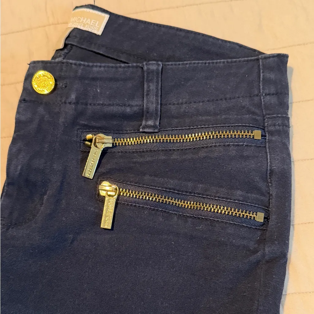 Dark Blue Skinny Pants with Gold Zippers - Image 7