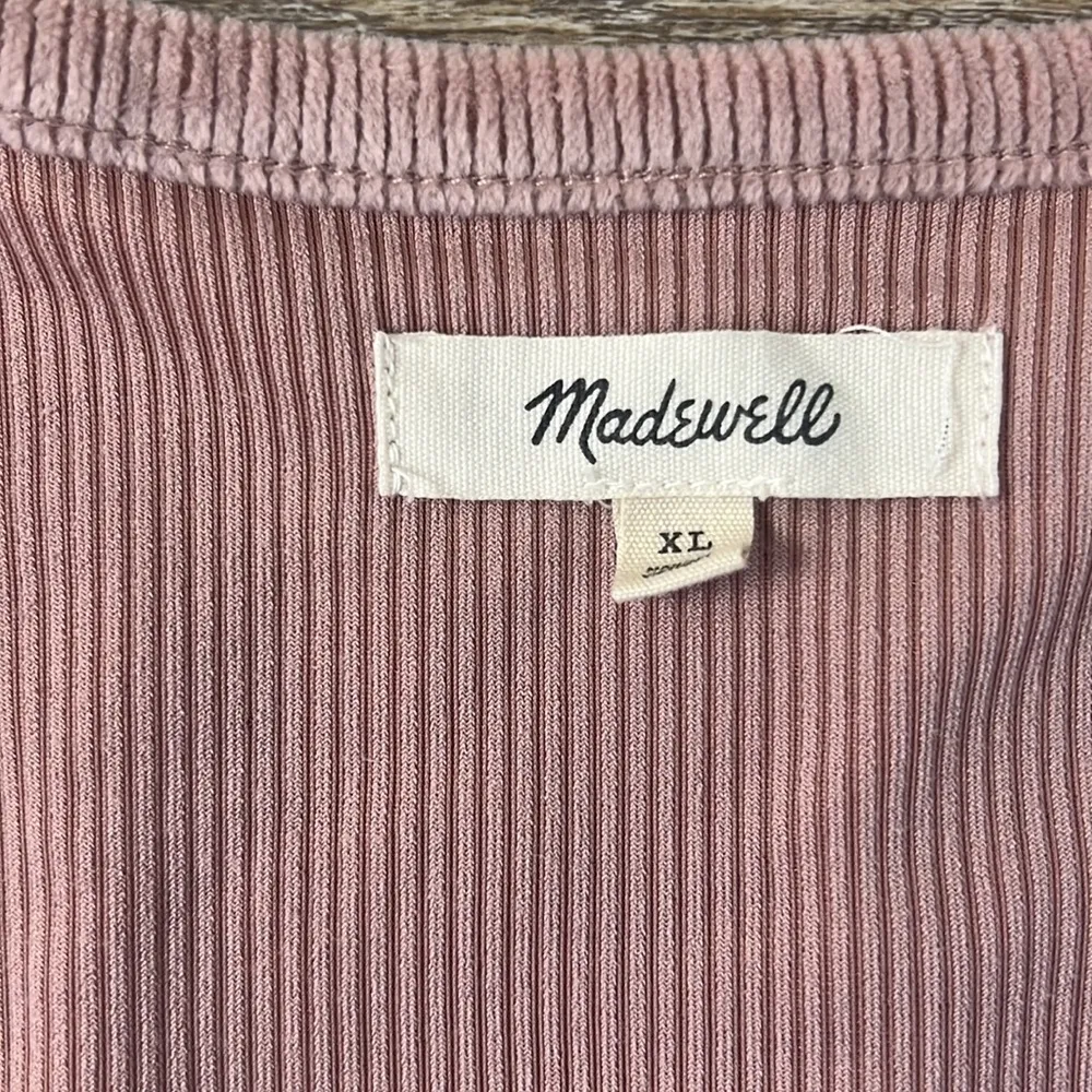 Madewell Corduroy Tie-Front Faux-Wrap Top Pink Size XL - Image 2
