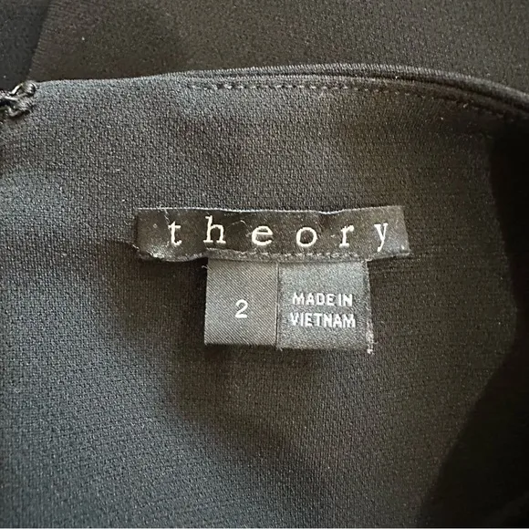 Theory Amszia Sheath Dress Size 2 Long Sleeve White Cuff Crepe Black Workwear‎ - Image 13