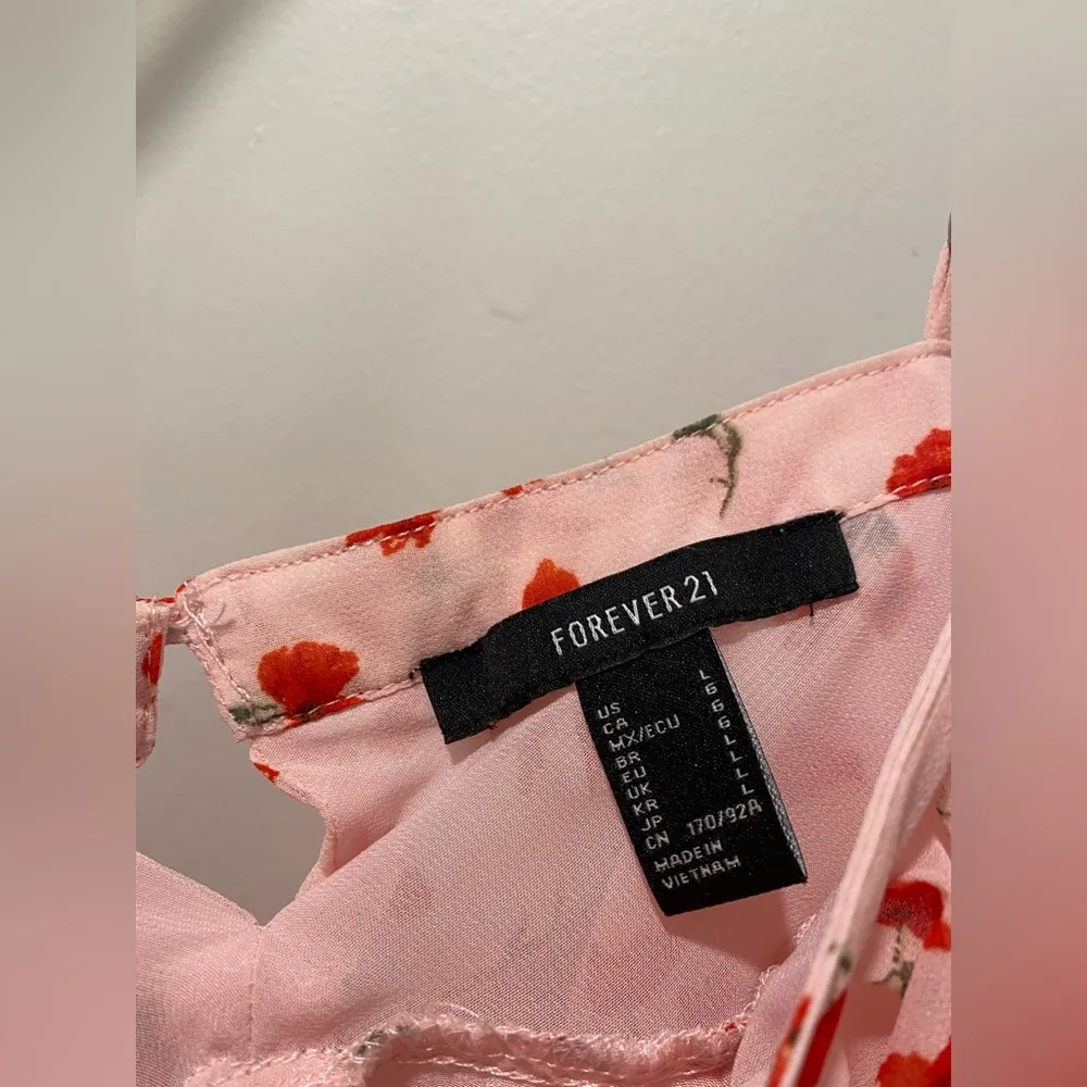 Pink & Red Floral Poppies Ruffled Long-Cropped Cami Tank Top - Size L - Image 4