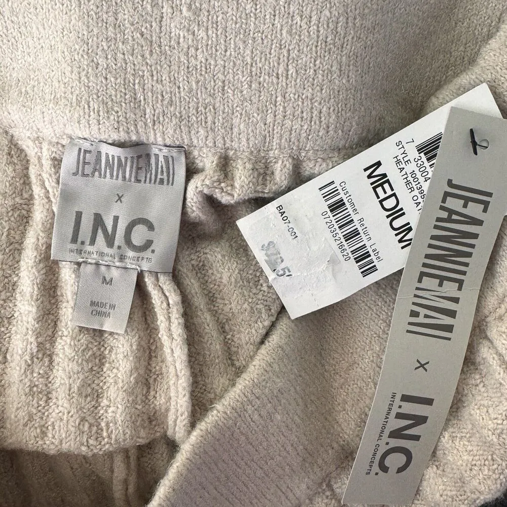 INC Jeannie Mai Medium Flared Sweater Pants Ribbed Stretch Oatmeal Beige New Tan - Image 4
