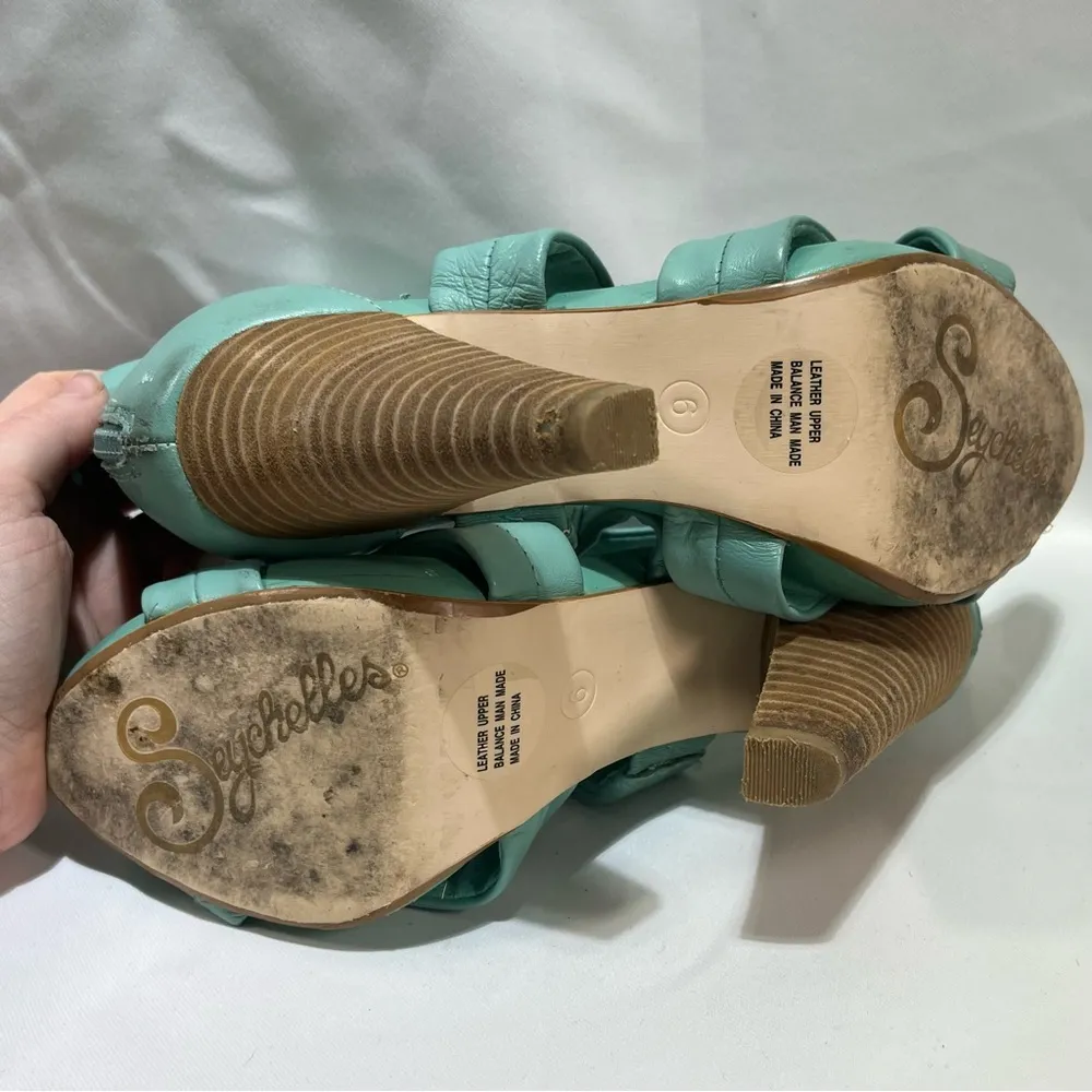 Seychelles Mother of Pearl Mint Leather Heels Sandals Size 6 Colorful Zipper - Image 6