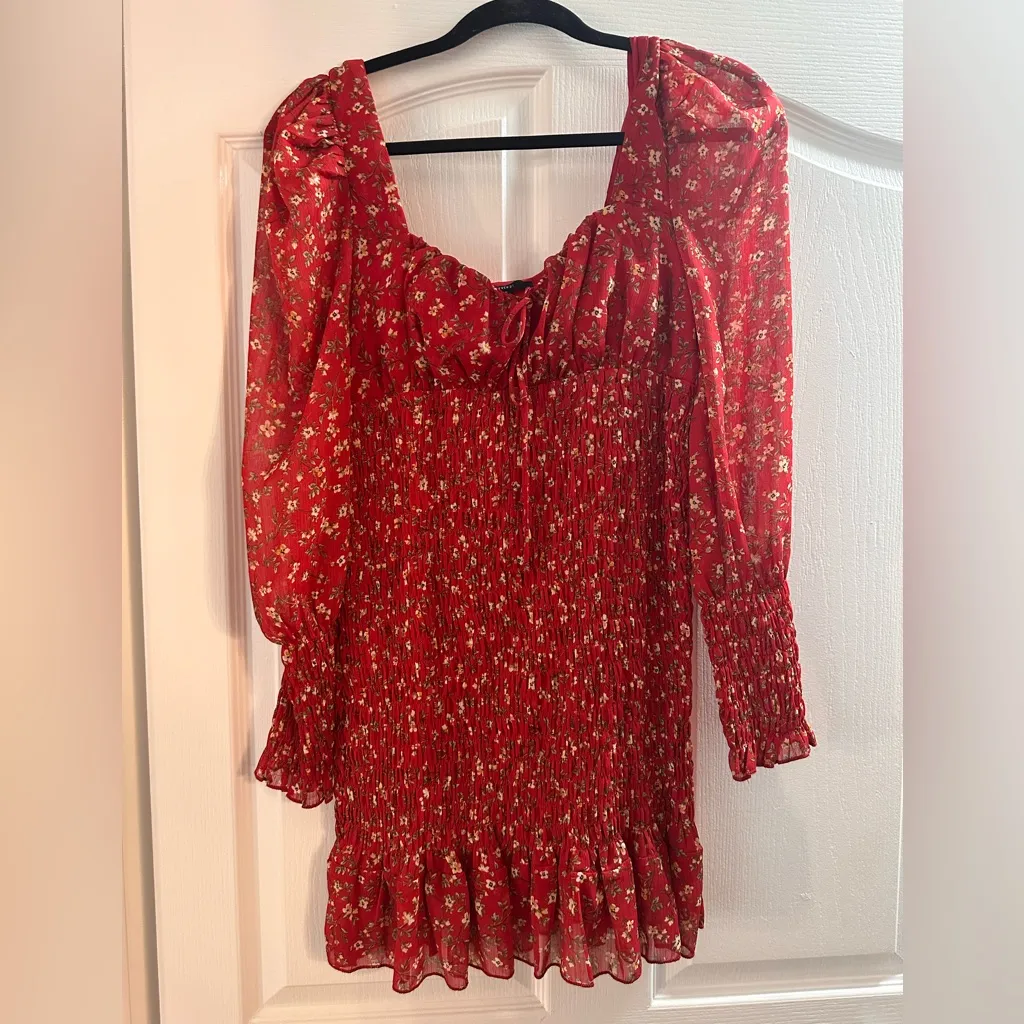 MOVING SALE - Red floral smocked long sleeve ruffle dress - Image 11