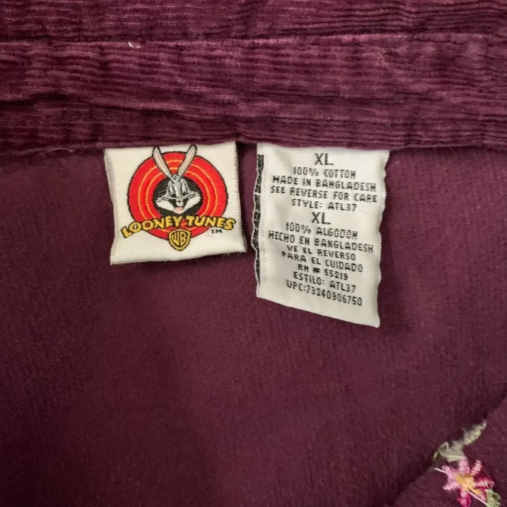 Vintage 90s Looney Tunes Tweety Bird Western Shirt XL Purple Pearl Snap Pockets - Image 7