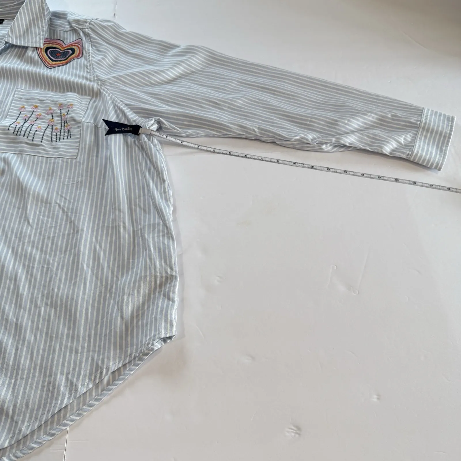 Torrid Lizzie Blue Striped Embroidered Twill Button Up Long Sleeve Shirt Size 2X - Image 12