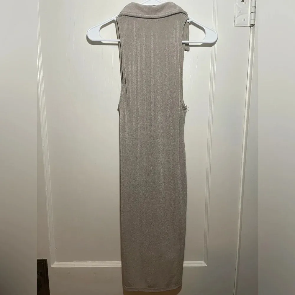 Mable Beige Ruched Button Front Collared Sleeveless Mini - Image 4