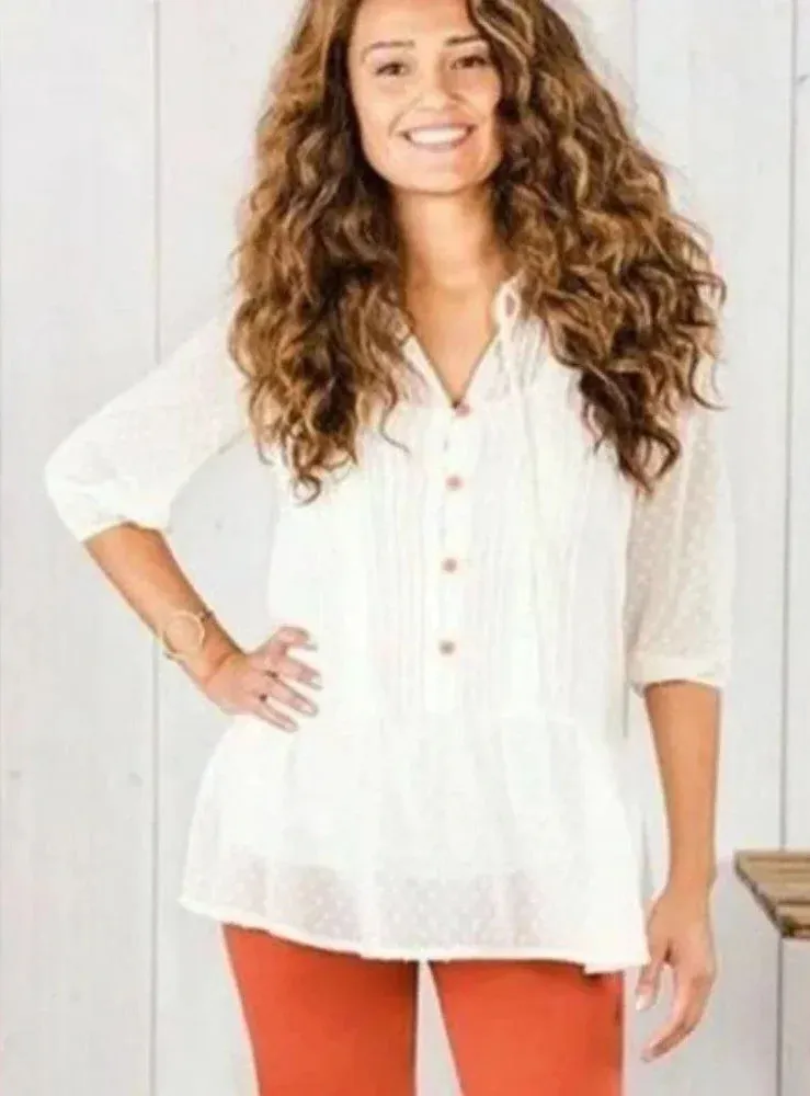 Matilda Jane Light the Way Blouse - EUC - Sheer Boho Peasant Top - Swiss Dot - Image 1