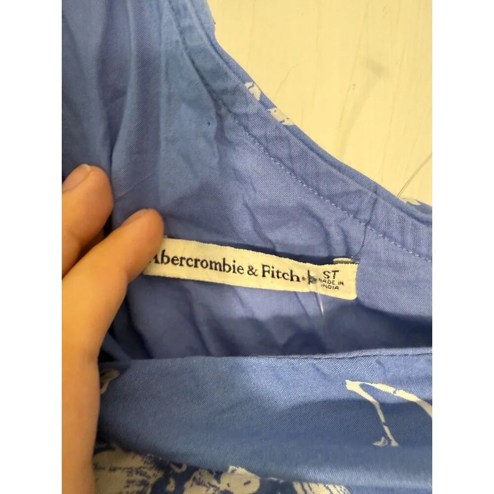 Abercrombie and Fitch Blue and White Floral One-Shoulder Cutout Maxi Dress - Image 6