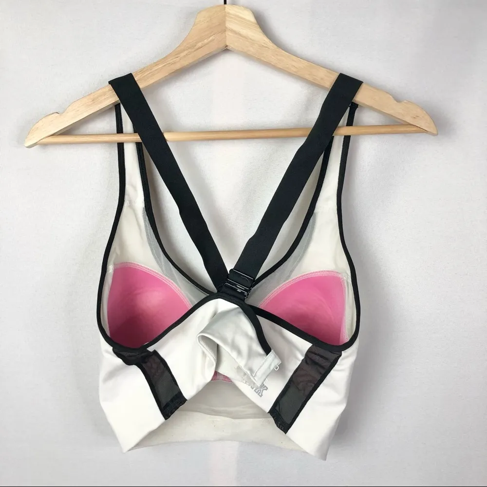 PINK Victoria's Secret White Padded Black Trim Cross Back Sports Bra L - Image 21