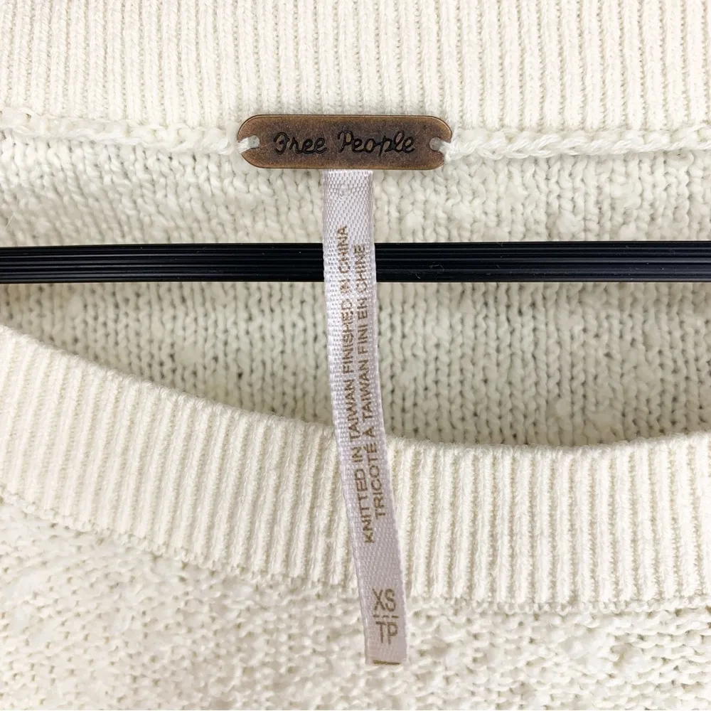 Free People Found My Friend Pullover Cream Textured Crewneck Sweatshirt Size XS - Image 12