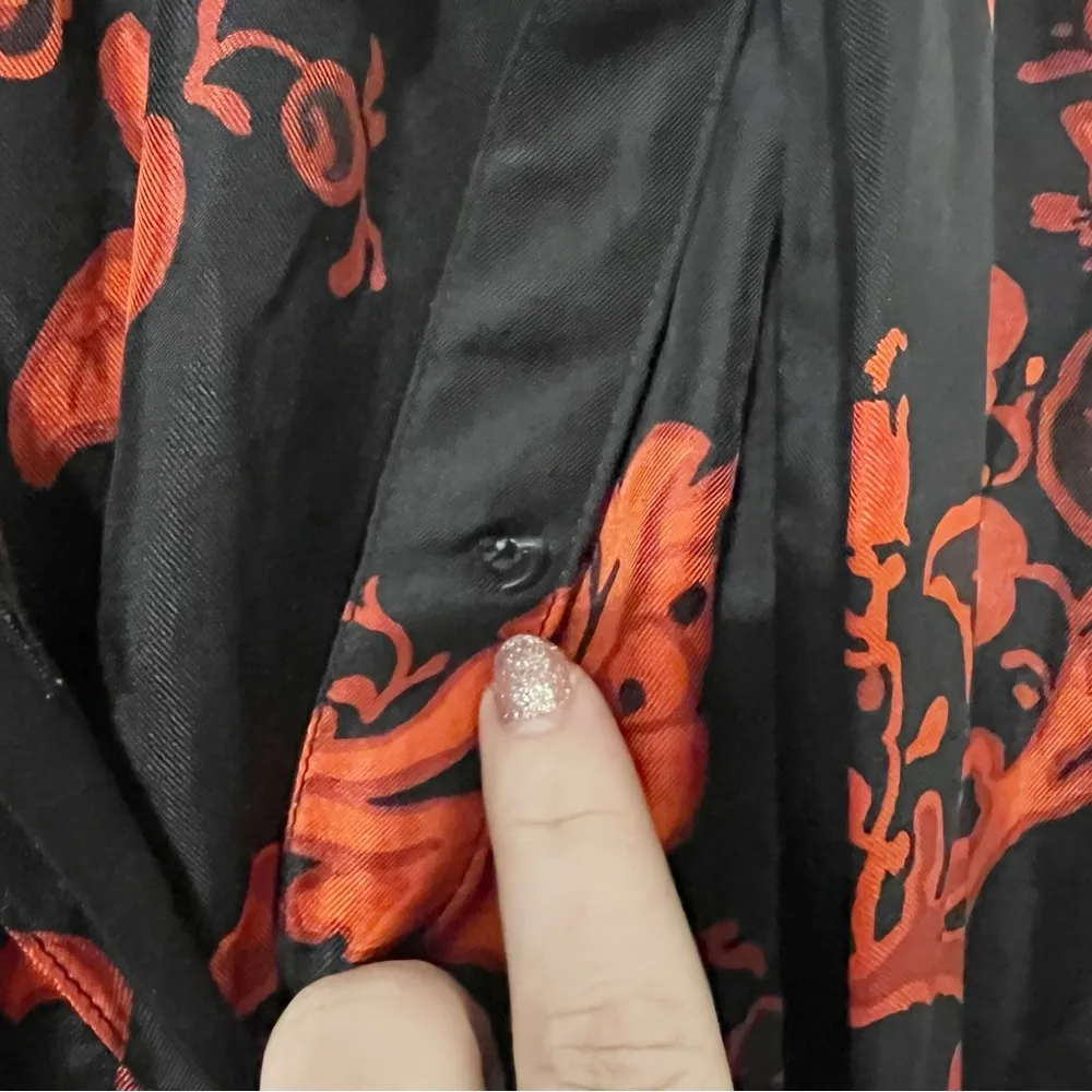 Tory Burch Paisley Silk Bow Blouse Button Down Long Sleeve Red Black Size 2 - Image 8