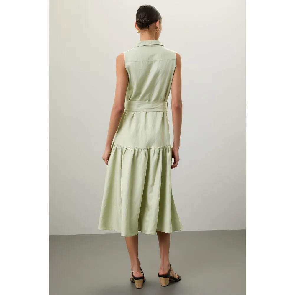 MARISSA WEBB Light Green Linen Blend Front Button Tie Waist Midi Dress Size XS - Image 2