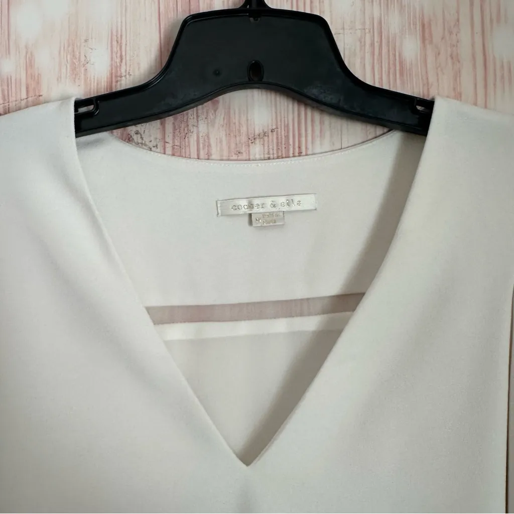 Cooper & Ella White V Neck Cold Shoulder Long Sleeve Double Layer Blouse Size M - Image 6